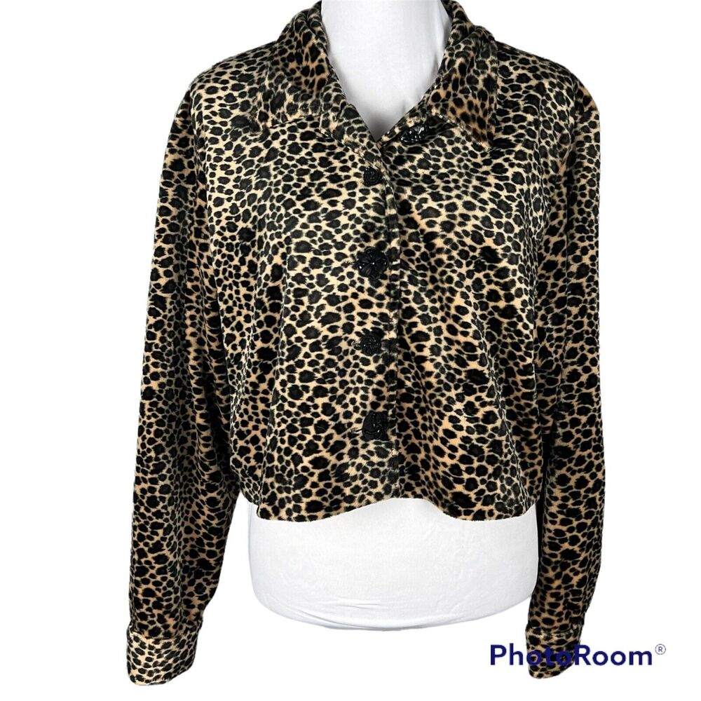 Vtg 90s F.L. Malik Size L Leopard Faux Fur Jacket Art to Wear
